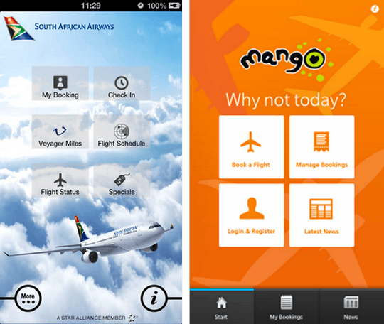 airline apps SAA & Mango