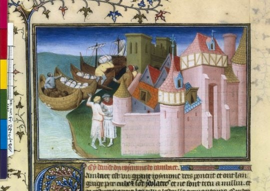 15th century illustration of the city of Cambay. By Boucicaut Master (Creative Commons)