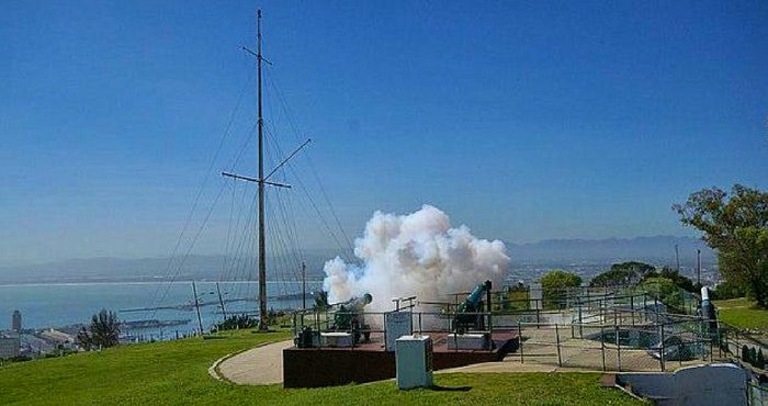Smoke trailing from the noon gun