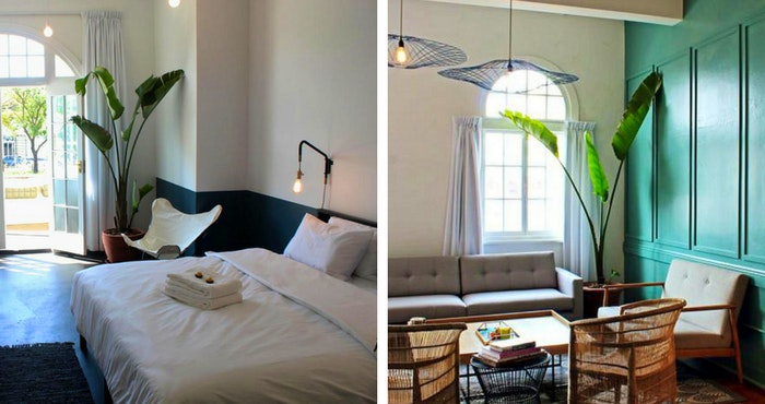 The bare bulb light fixtures accentuate the contemporary feel (left); The modern wicker chairs pair perfectly with sofas (right) | Photos: TravelGround