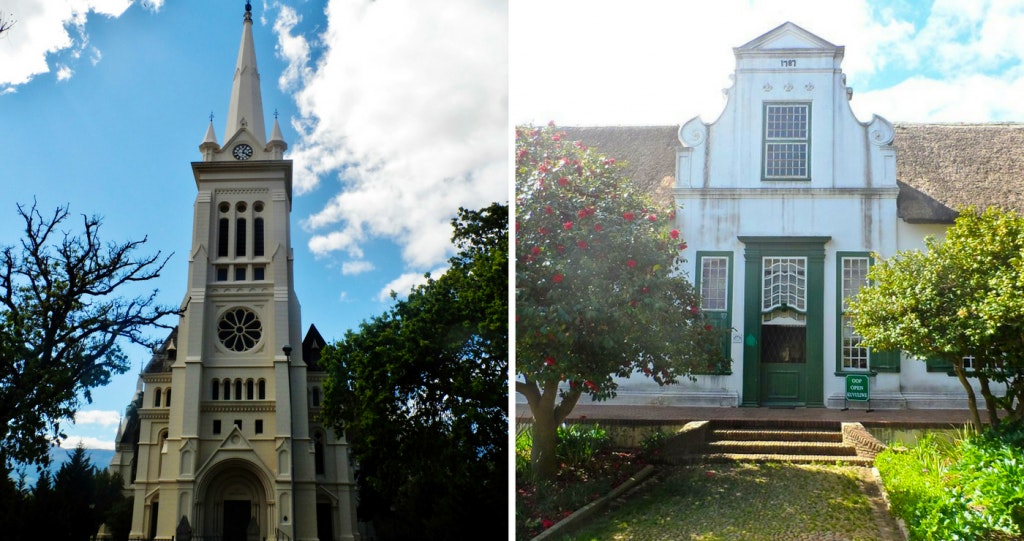 Die Toringkerk (links); Die Paarl-museum (regs) | Foto's: wikimedia commons