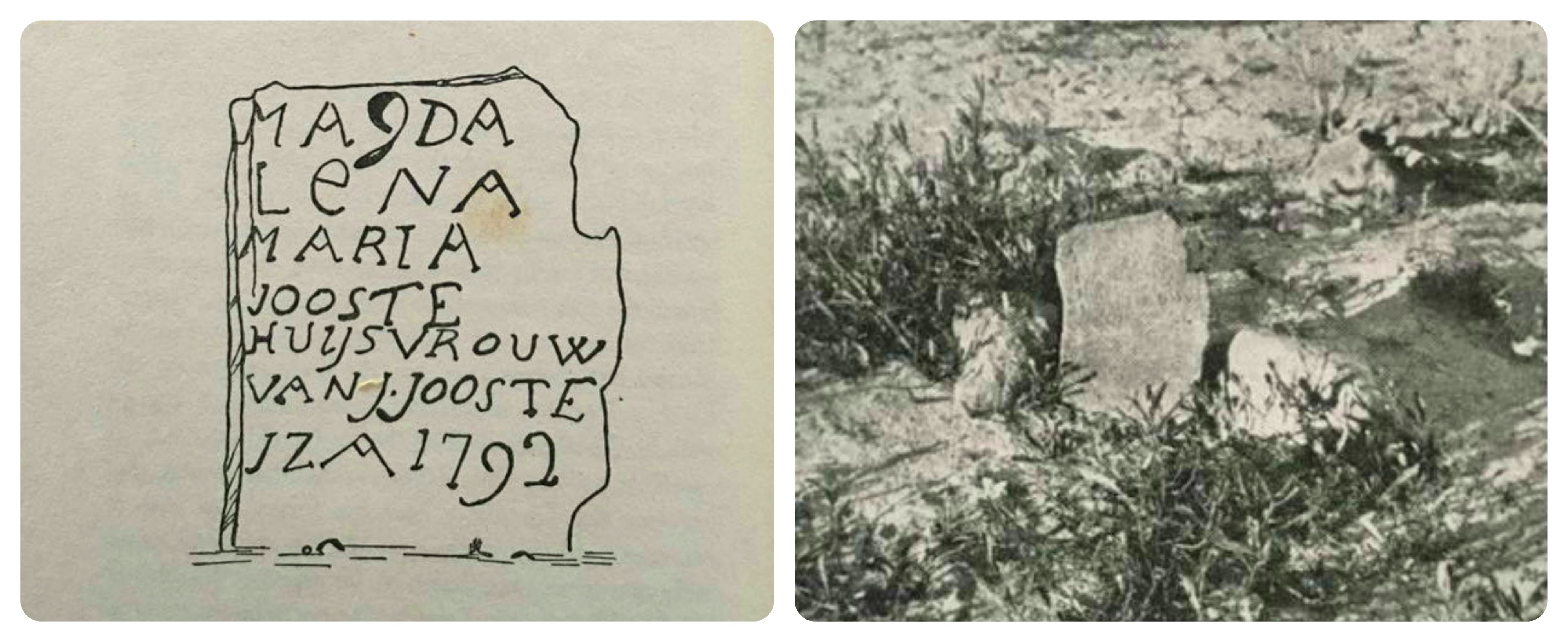 A drawing and a photograph by E.E. Mossop of Maria Magdalena Jooste's grave, which has since disappeared. 