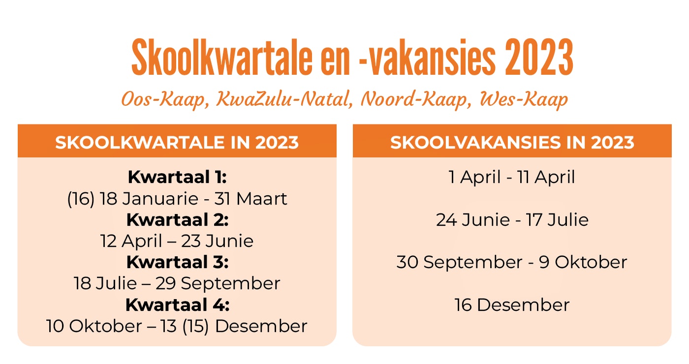 Skoolkwartale en -vakansies 2023