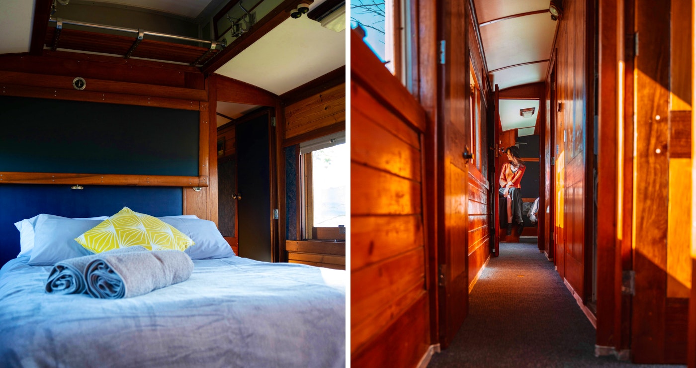 Bedroom and hallway in The Red Caboose