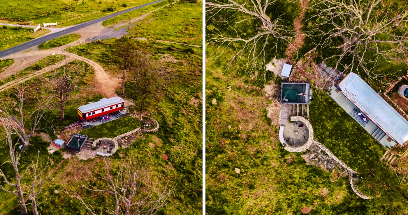 The Red Caboose with wood-fired hot tub and fire pit